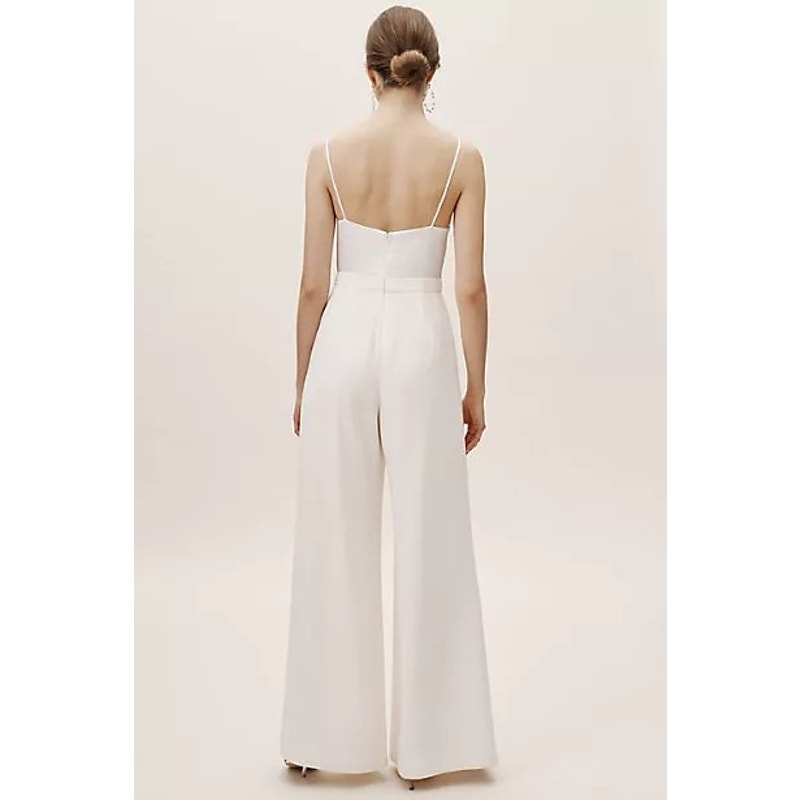 New BHLDN x Jill Stuart Nicki Jumpsuit $328 Sz 6 Off-White BRIDAL Wide-leg Crepe