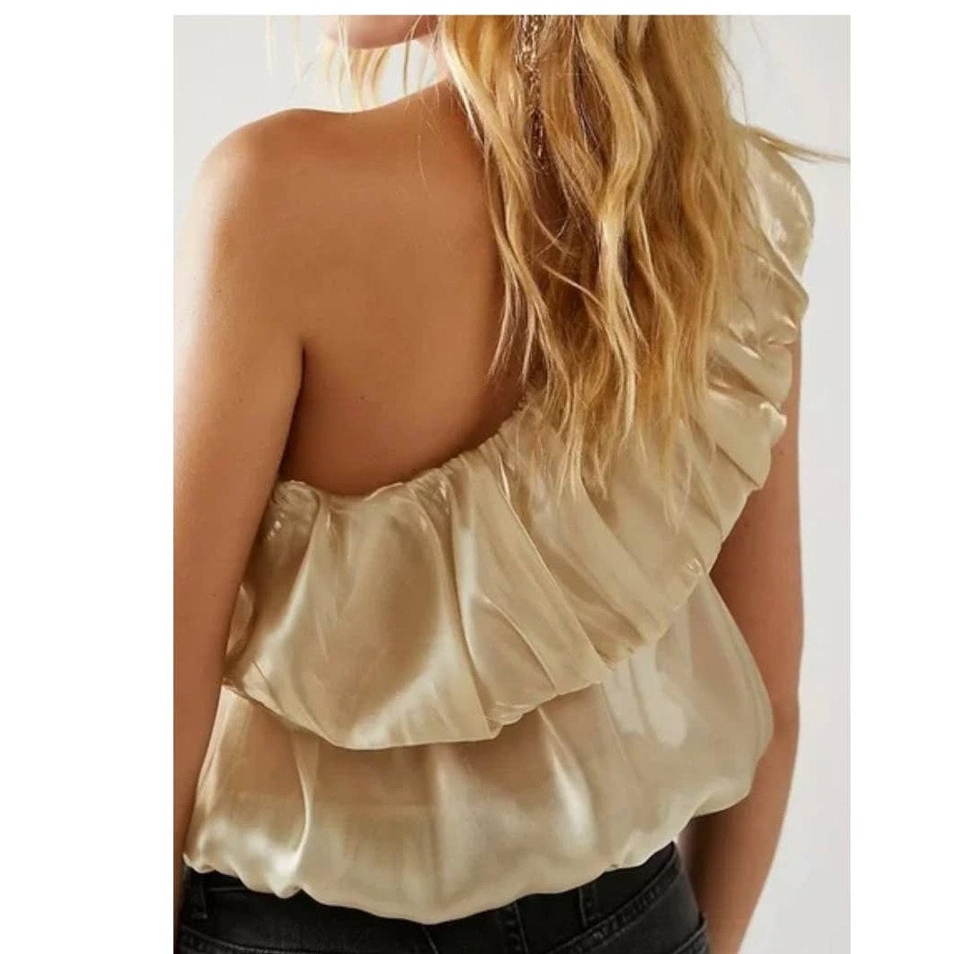 Free People Sheer One-shoulder Shimmery Top