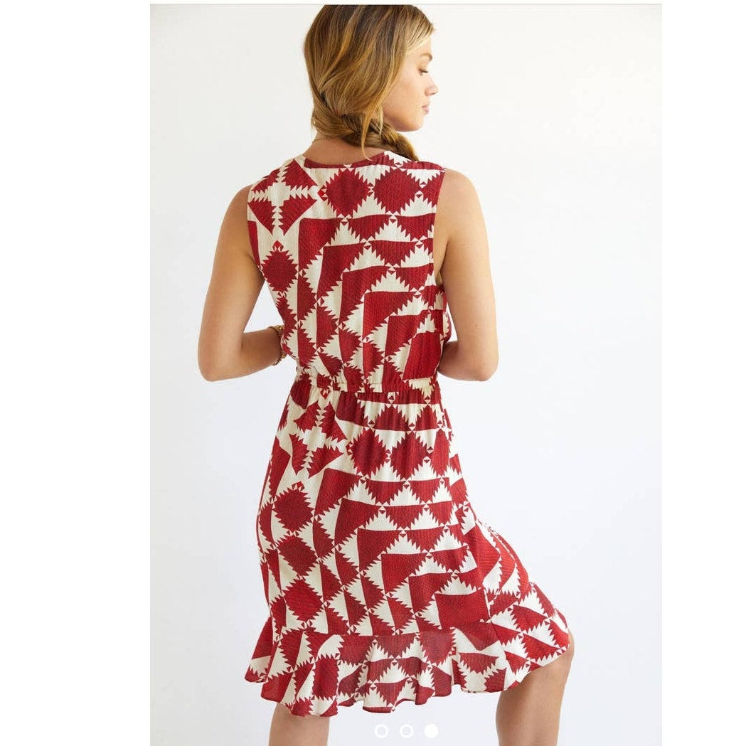 New Anthropologie Plenty by Tracy Reese Geometric Mini Dress $198 X-SMALL Red