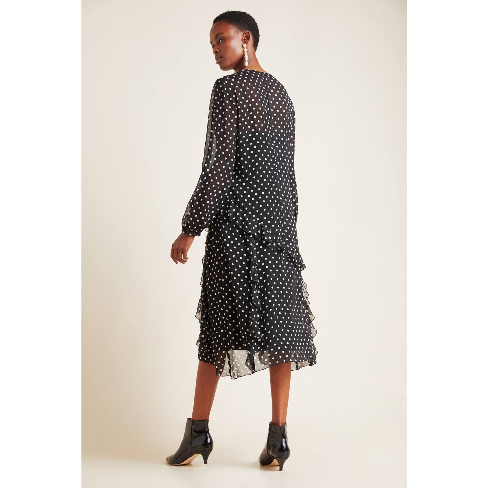 New Anthropologie Sirena Ruffled Tunic Midi Dress  $160  SMALL Midi Polka Dot