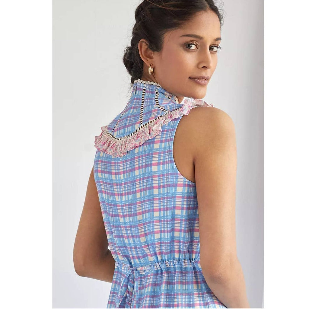 New Anthropologie Plenty By Tracy Reese Plaid Mini Dress $178 SMALL Pink/Blue
