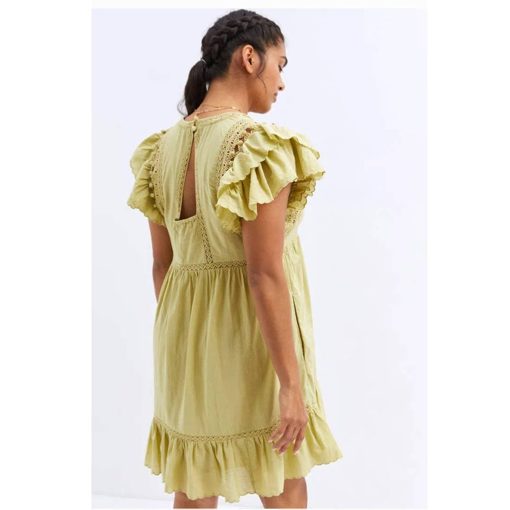 New Anthropologie Ruffled Lace Mini Dress $160 X-SMALL Sagebrush XS/S Oversized