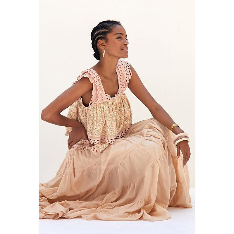 Anthropologie Let Me Be Eyelet Tiered Swing Top