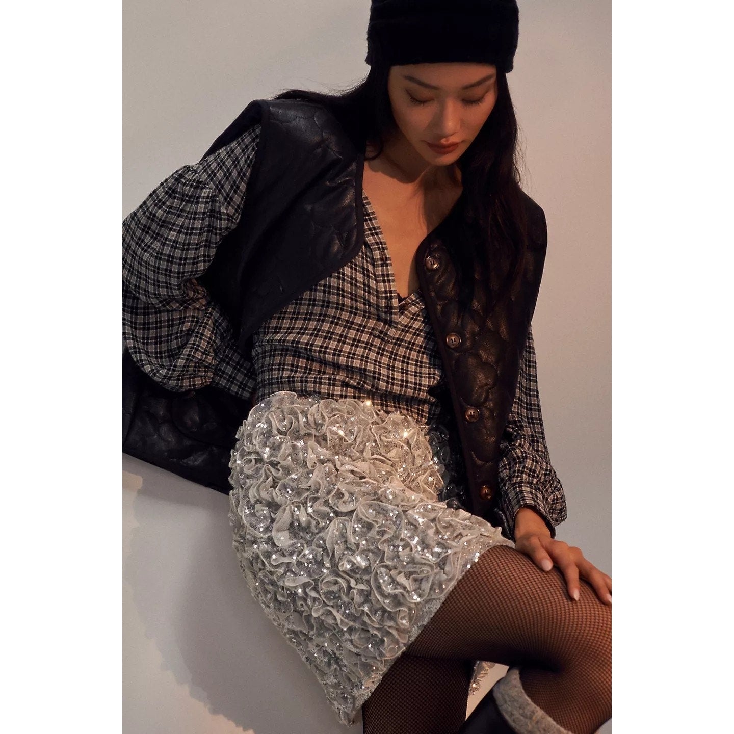 New Anthropologie Mare Mare 3-D Sequin Mini Skirt  $198 SMALL Silver