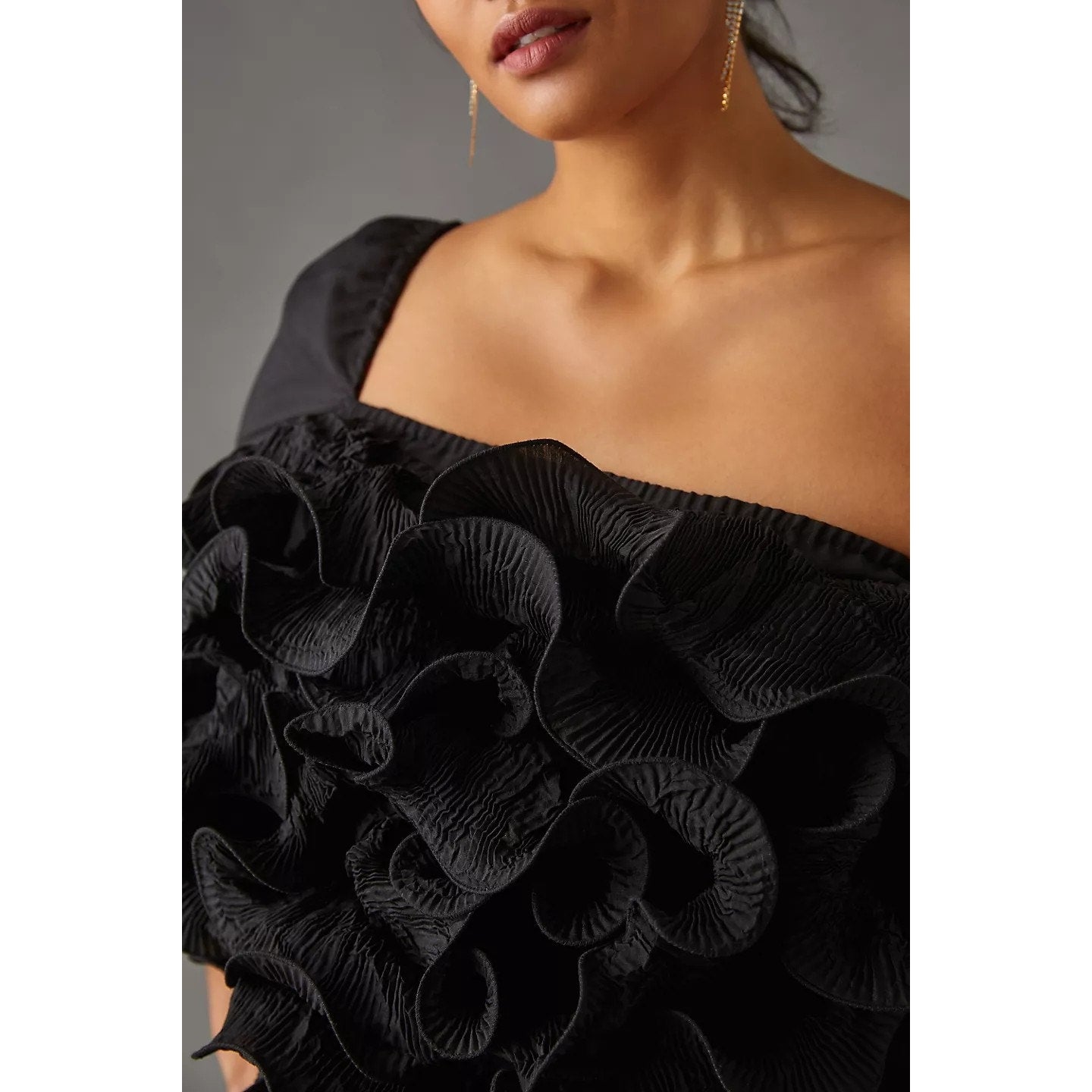 New Anthropologie Let Me Be 3-D Rosette One-Shoulder Top $148 XXSP Black