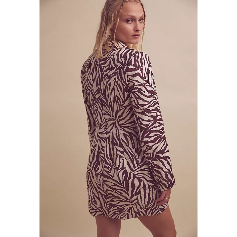 New Free People RUMER Cyrus Zebra Striped Blazer Mini Dress $379 X-SMALL Brown