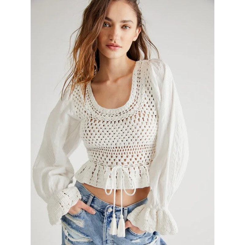 Free People Megan Crochet Cropped Hem Top
