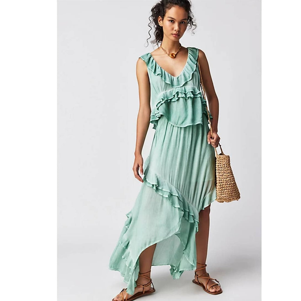 New Free People If Only Maxi Skirt Set $168 SMALL Harbor Green Boho Chic