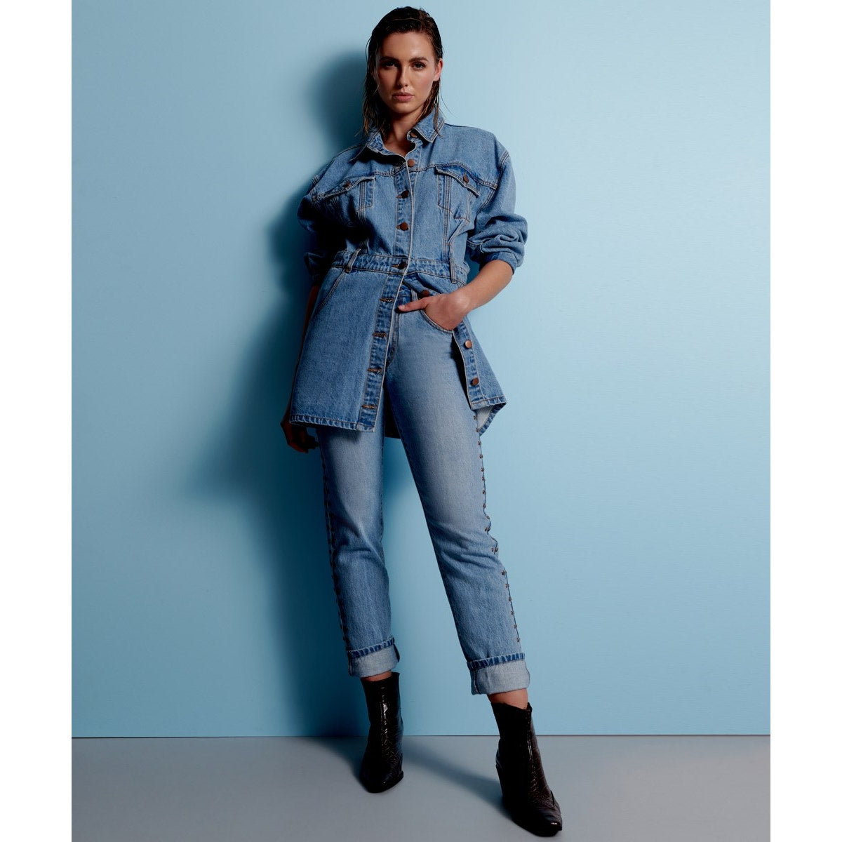 New One Teaspoon Studded High Waist Awesome Baggies Denim Jeans $180 SIZE 26