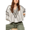 New Free People Runnin On A Dream Striped Embroidered Crop Top $128 SMALL V-neck