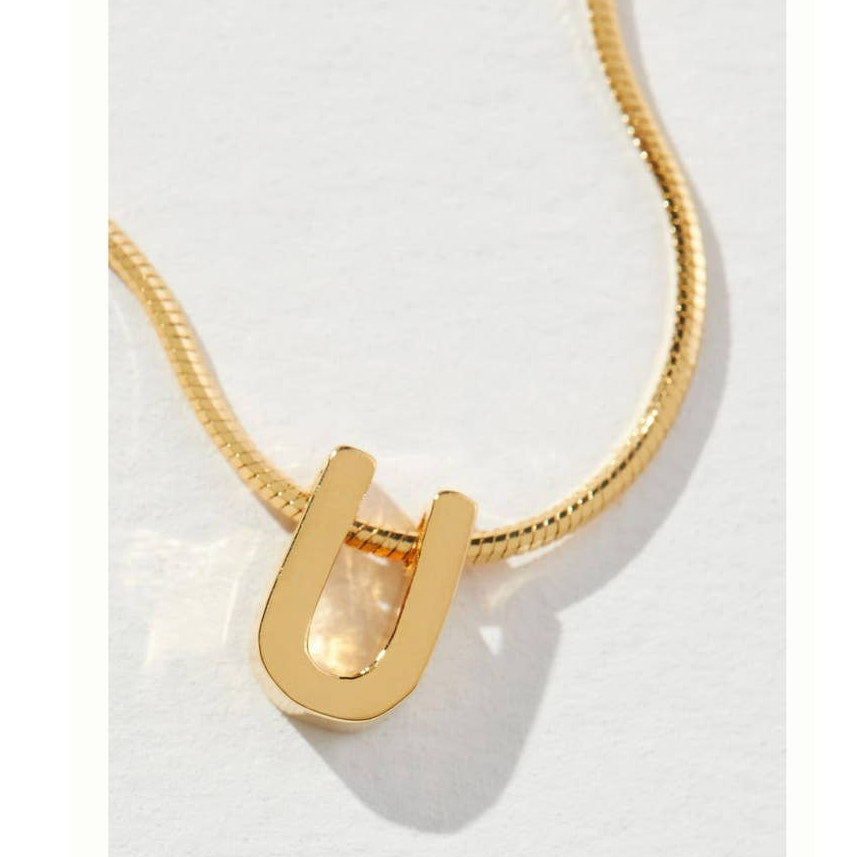 New Anthropologie Serefina Dainty Monogram 14K Gold Plated Necklace "U"  $60