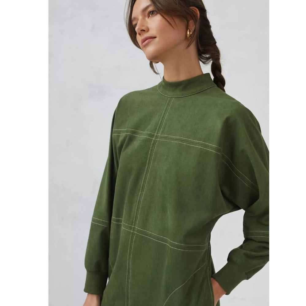 New Anthropologie Faux Suede Mock Neck Tunic Dress $160 SMALL Green