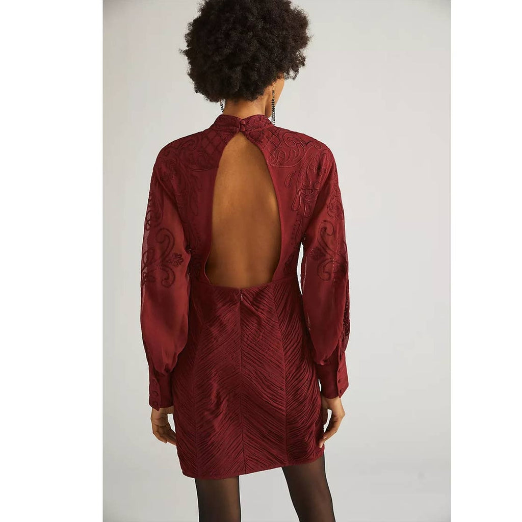 New Anthropologie Lace Mini Dress Not So Serious by Pallavi Mohan SIZE 8 Wine