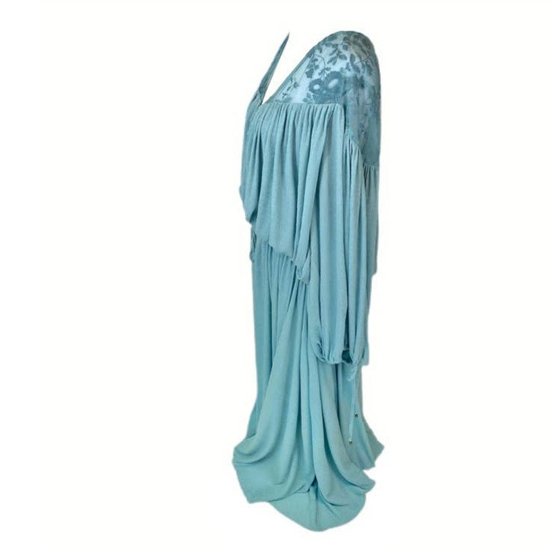 New Free People Clementine Boho Floral Maxi Dress $250 XS/S/M Blue Lace Chiffon