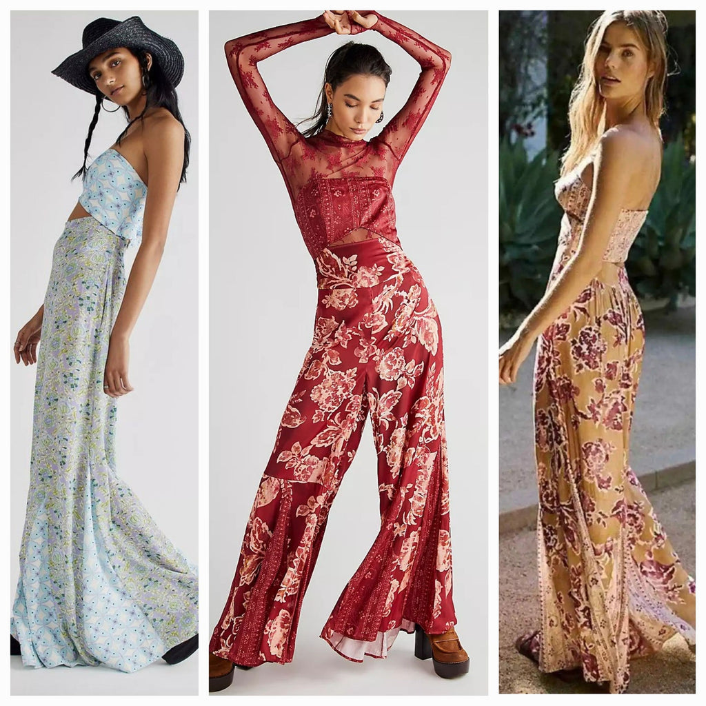 Free People Silky Juliet Jumpsuit SMALL Wine Floral Boho Wide Leg Free People