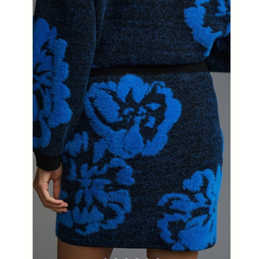 New By Anthropologie Sweater Skirt Only $180 SMALL Blue Floral Motif