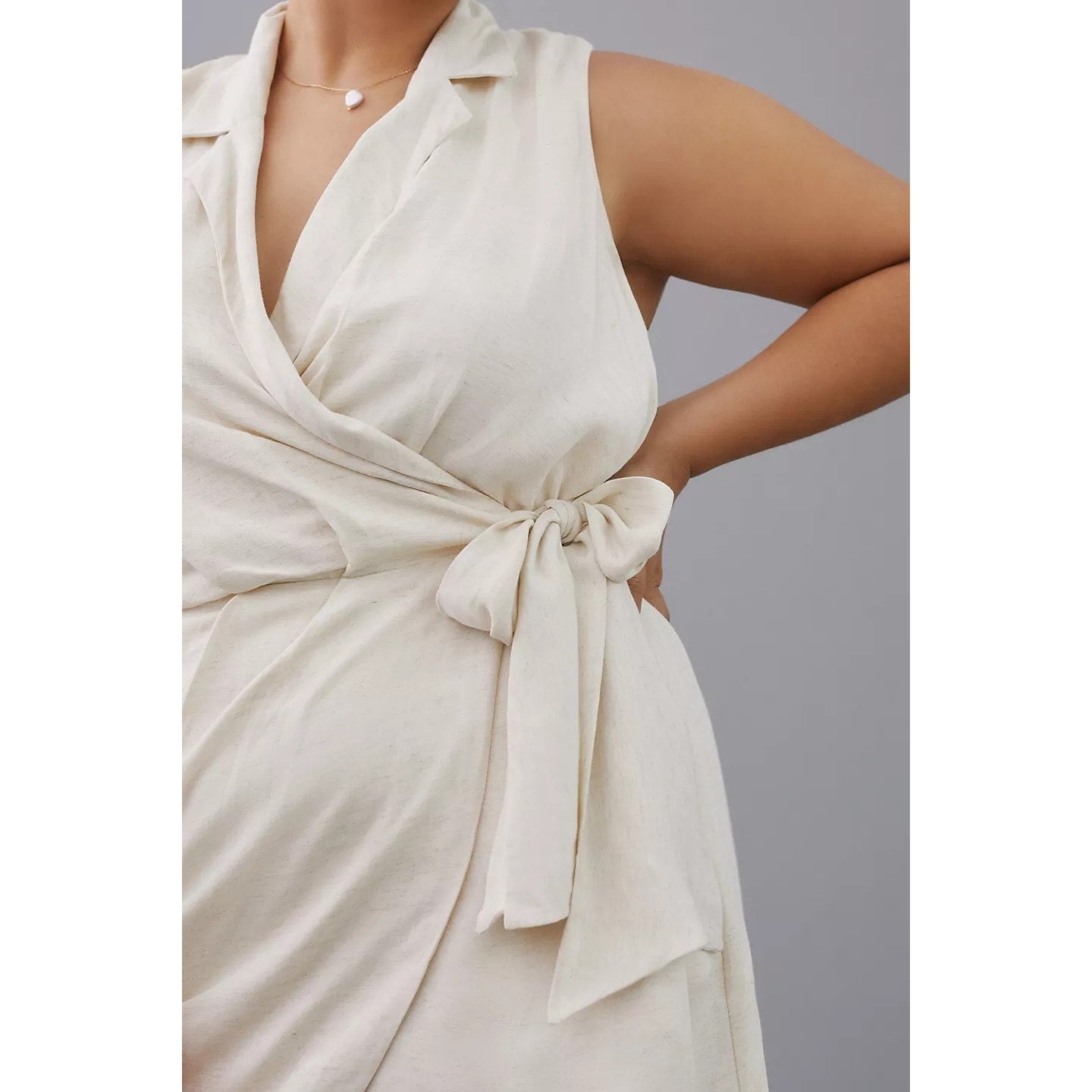 New By Anthropologie Linen Wrap Mini Dress $160 X-SMALL Vanilla