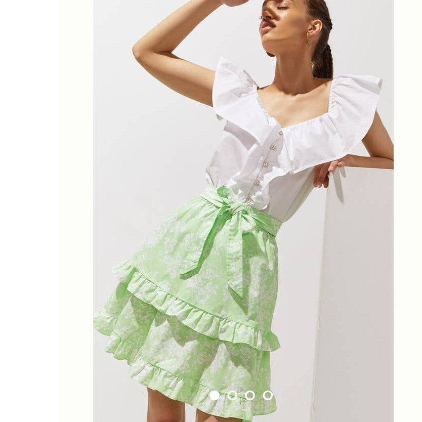 New Peter Som for Anthropologie Ruffled Floral Mini Skirt $140 Medium Green