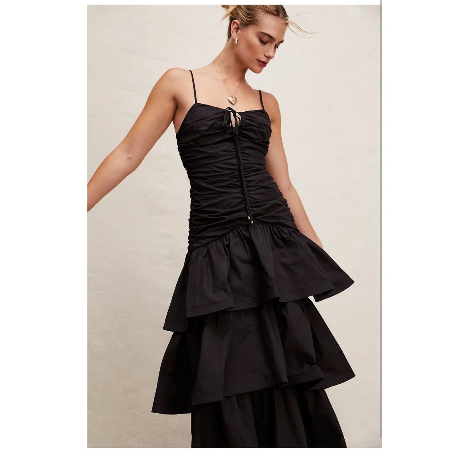 New Anthropologie Free People ELLIATT Ruched Aspen Maxi Dress $260 BLACK XS