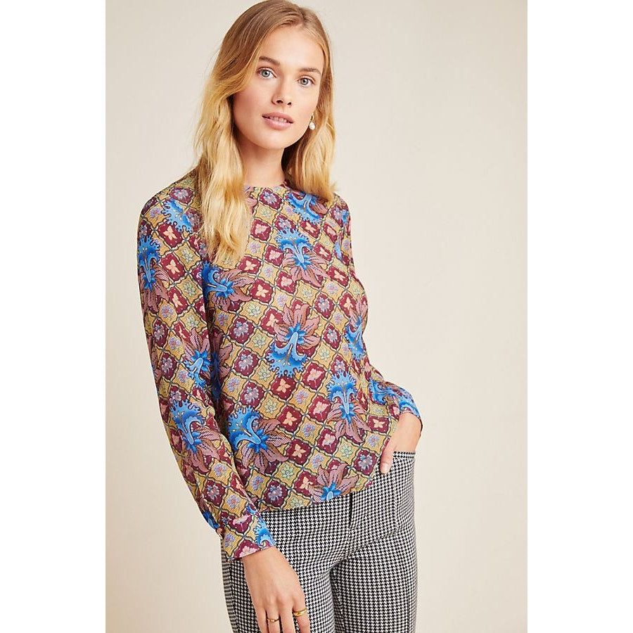 Anthropologie Selene Geometric Long Sleeve Blouse