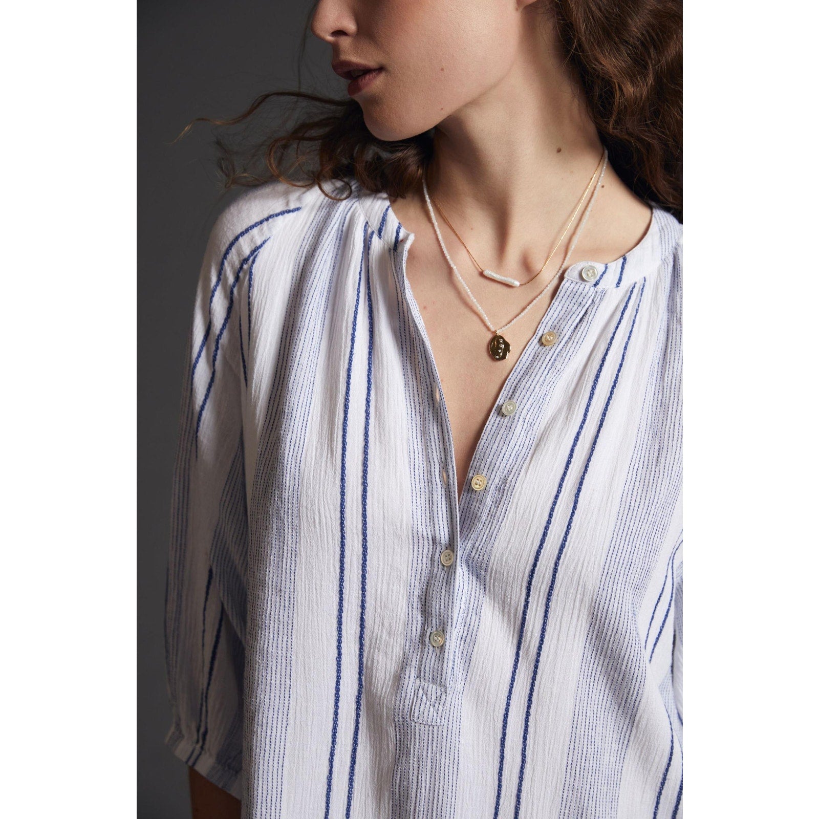 New Anthropologie Sundry Striped Henley Mini Dress $188 SMALL (1) White/Blue