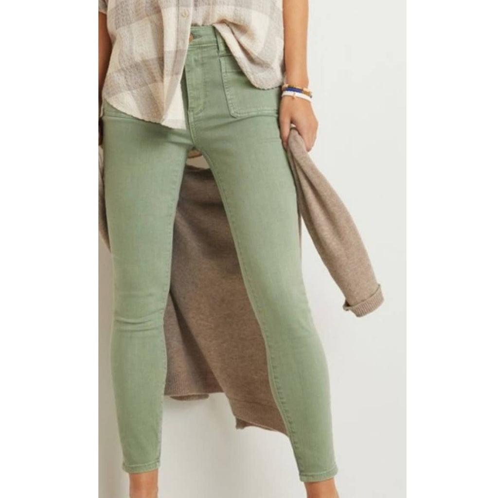 New Anthropologie Pilcro Patch Pocket Skinny Jeans $128 SIZE 28 Green Ankle Crop