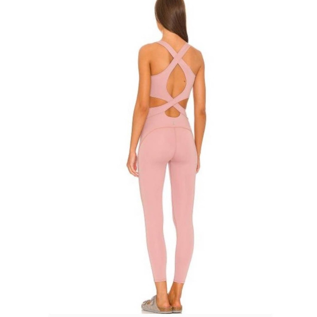 New Free People FP MOVEMENT Back It Up Yoga Jumpsuit $98 MEDIUM Peach