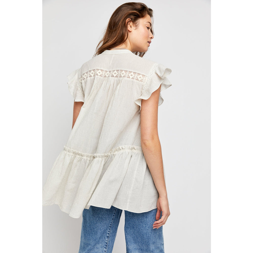 New FREE PEOPLE  Baby Blues Tunic $128 SMALL Ivory Semi-Sheer Mini Cotton