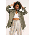 New Free People Moonchild Denim Buttondown Shirt Jacket $128 SMALL Olive
