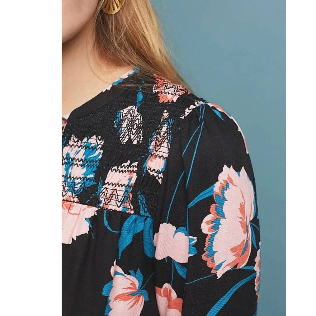 New Anthropologie Ragonda Floral Tunic Dress by Maeve $120 SIZE 4 Black