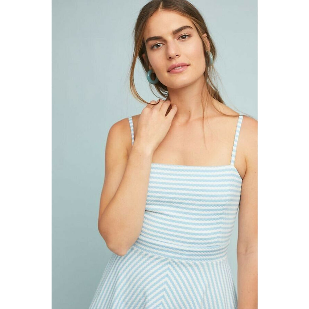 New Anthropologie Hutch Textured Stripe Dress $158 Large Square Neck Spandex