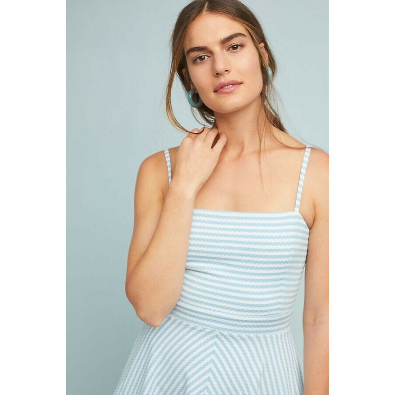 New Anthropologie Hutch Textured Stripe Dress $158 Large Square Neck Spandex